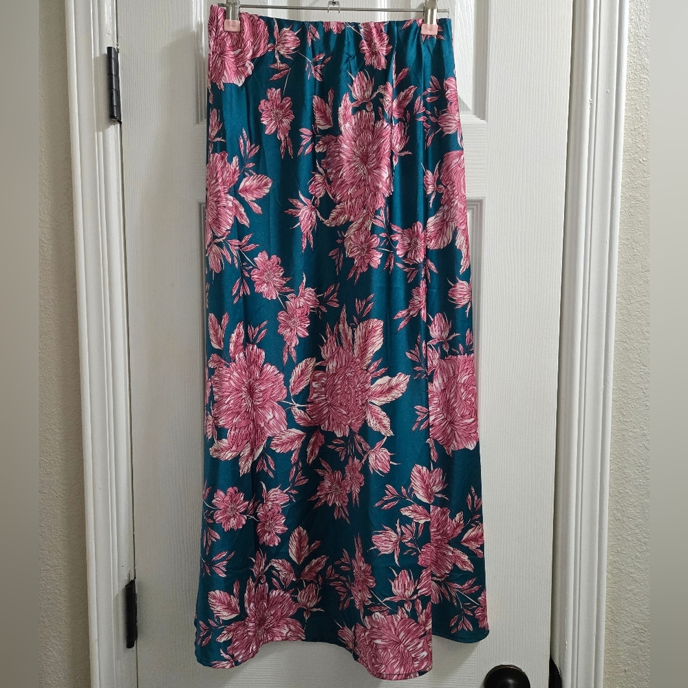 Floral Satin Midi Skirt